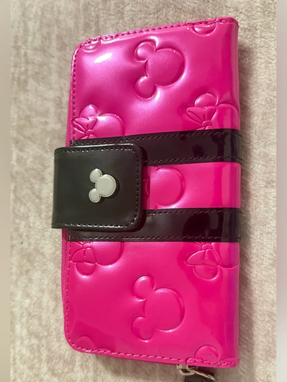 Disney Hot Pink Patent Wallet with Black Trim and Mickey Accent - Picture 1 of 5